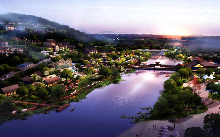 重慶萬州長(zhǎng)灘森林溫泉度假區(qū)河岸效果圖